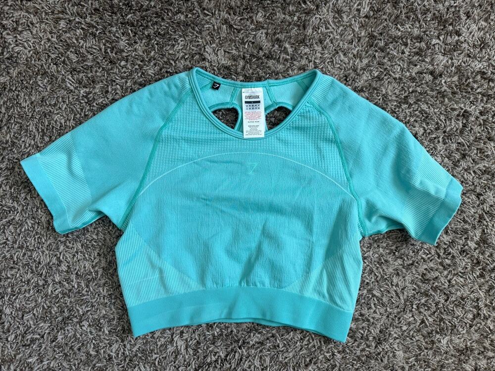 Gymshark Workout Crop Top Size Large Short Sleeve Teal Activewear Women